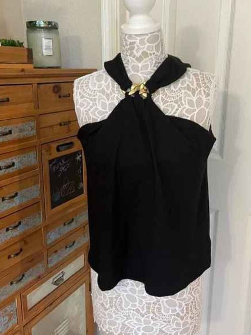 Michael Kors Sleeveless Halter Top in Black / Gold Accents - SM- NWT